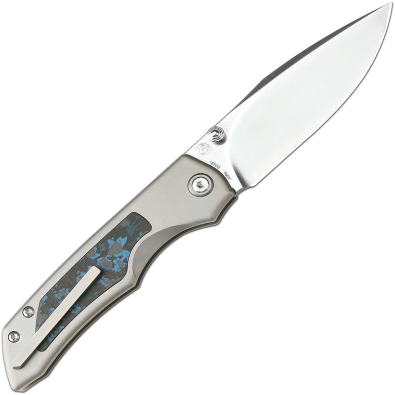 Artisan Cutlery Wizard Series The Sorcerer Folding Knife - 3.47" CPM-S90V Sand Polished DP Blade Titanium Handles with Arctic Storm FatCarbon Inlays