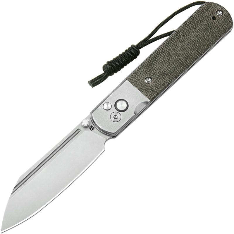 Artisan Cutlery Holm Folding Knife - 3.1" S90V Stonewashed Wharncliffe Blade Green Micarta Handle