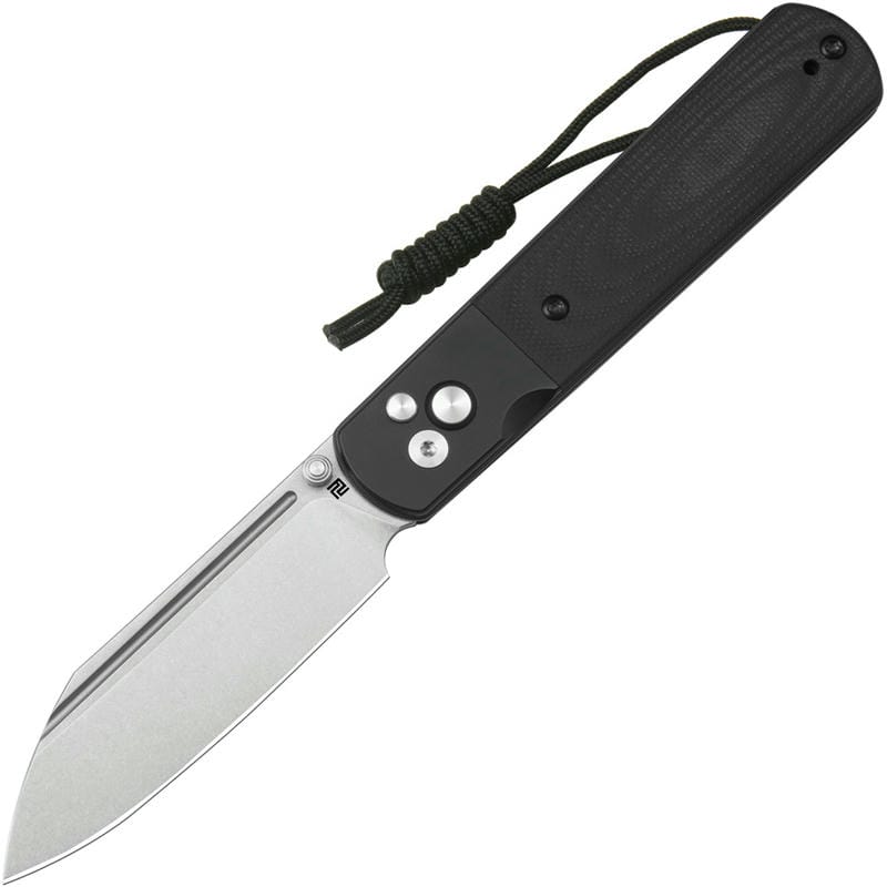 Artisan Cutlery Holm Button Lock Folding Knife - 3.1" AR-RPM9 Wharncliffe Blade Black G10 Handle