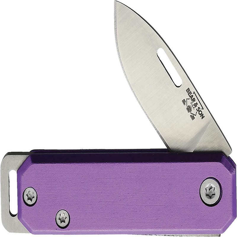 Bear & Son 109PL Keychain UK EDC Folding Knife - 1.5" Blade Purple Aluminum Handle