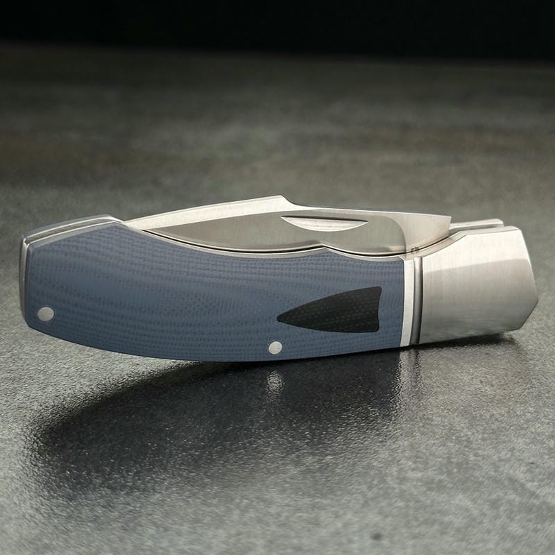 Begg Traditional Recurve Large 2.87" 14C28N Satin Recurve Harpoon Blade, Blue G10 Handle