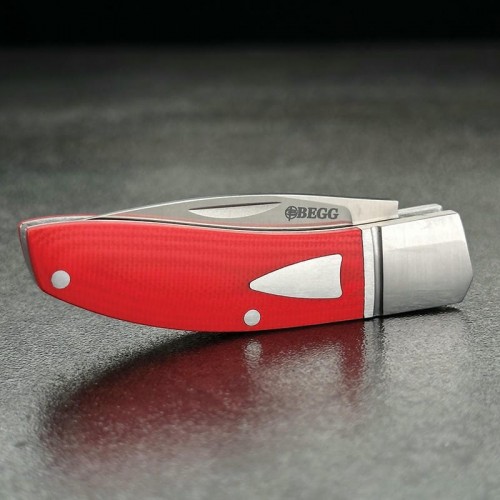 Begg Knives UK EDC Traditional Small Drop Point Folding Pocket Knife - 2.375" Blade Red G10 Handle