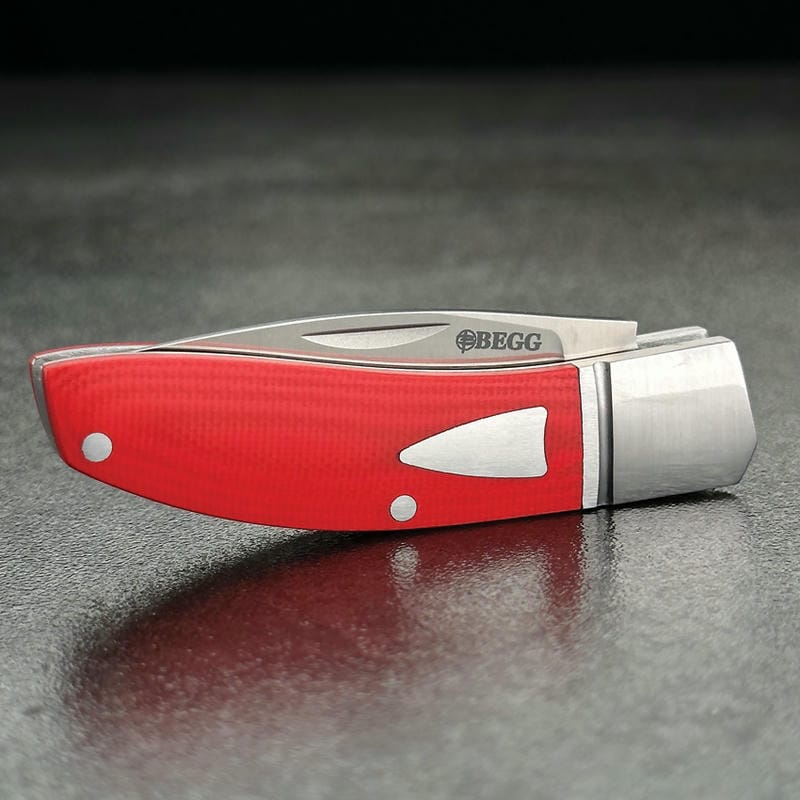 Begg Knives UK EDC Traditional Small Drop Point Folding Pocket Knife - 2.375" Blade Red G10 Handle