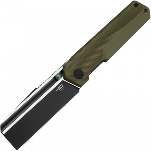Bestech Tardis Folding Knife - 3.15" D2 Cleaver Blade Milled OD Green G10 Handle