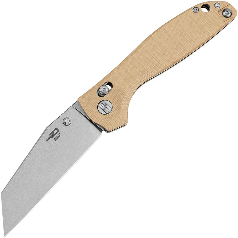 Bestech Liger Folding Knife - 3.61" D2 Wharncliffe Blade Beige G10 Handle