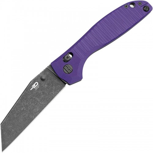 Bestech Liger Folding Knife - 3.61" Black D2 Wharncliffe Blade Purple G10 Handle