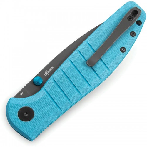 Bestech Bestechman Goodboy Folding Knife - 3.54" D2 Grey DLC Blade Light Blue G10 Handle