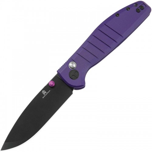 Bestech Bestechman Goodboy Folding Knife - 3.54" D2 Black DLC Blade Purple G10 Handle