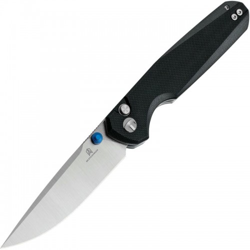 Bestechman Velix Button Lock Folding Knife - 3.32" 14C28N Drop Point Blade Black G10 Handle