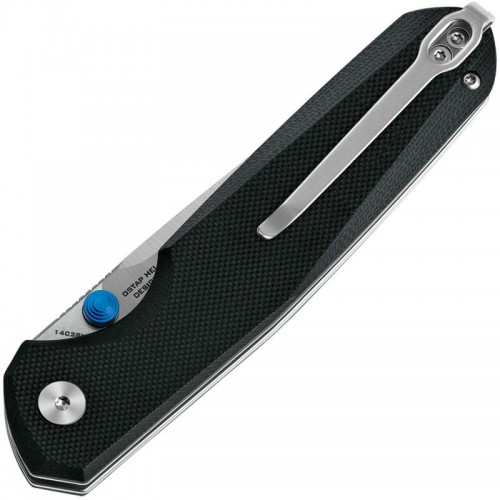 Bestechman Velix Button Lock Folding Knife - 3.32" 14C28N Drop Point Blade Black G10 Handle