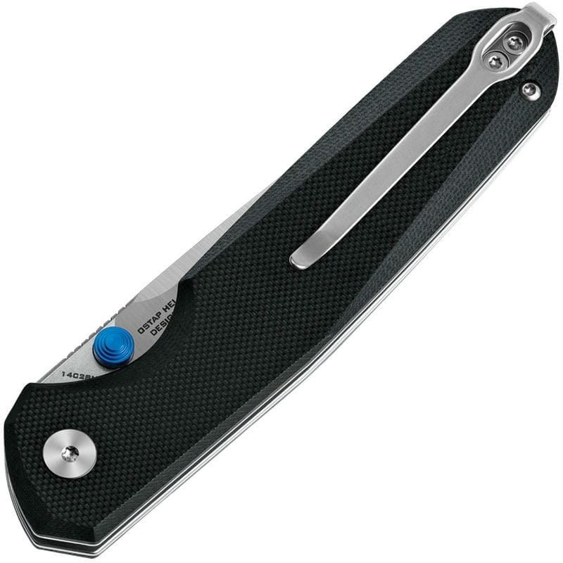 Bestechman Velix Button Lock Folding Knife - 3.32" 14C28N Drop Point Blade Black G10 Handle