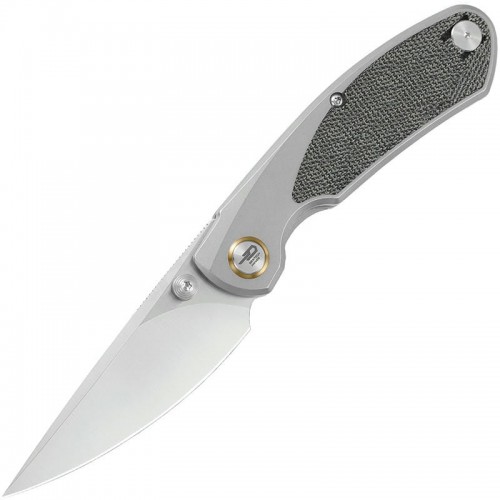 Bestech Lito Folding Knife - 2.48" M390 Satin Blade Titanium Handle with Black Canvas Micarta Inlays