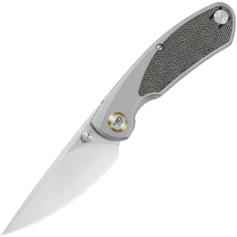 Bestech Lito Folding Knife - 2.48" M390 Satin Blade Titanium Handle with Black Canvas Micarta Inlays