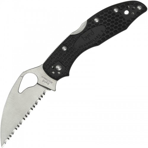 Byrd Knives Meadowlark 2 Lightweight Folding Knife - 2.96" Serrated Wharncliffe Blade Black FRN Handle