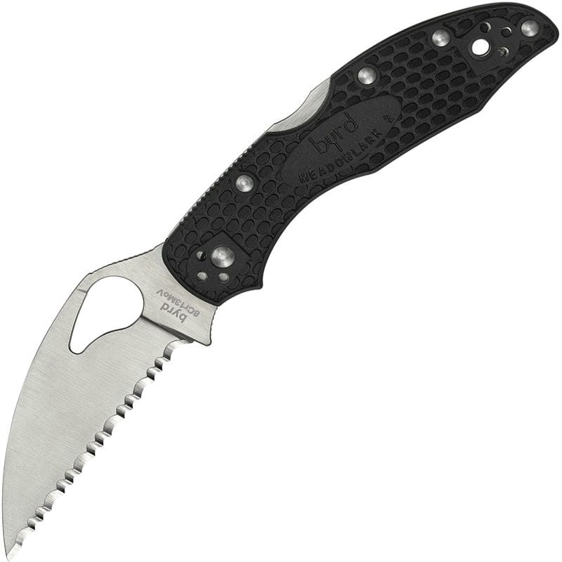 Byrd Knives Meadowlark 2 Lightweight Folding Knife Serrated Wharncliffe Blade Black Handle
