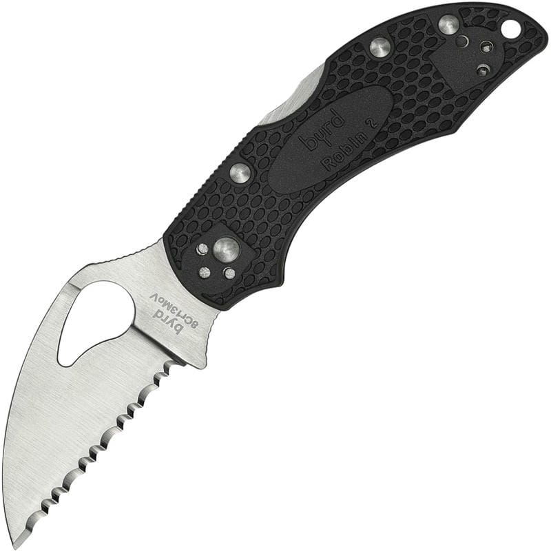 Byrd Knives Robin 2 Lightweight Folding Knife Semi Serrated Wharncliffe Blade Black Handle