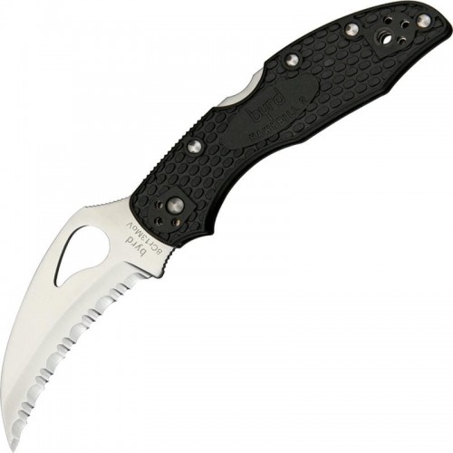 Byrd Knives Meadowlark Hawkbill Folding Knife - 2.87" Serrated Blade Black Handle