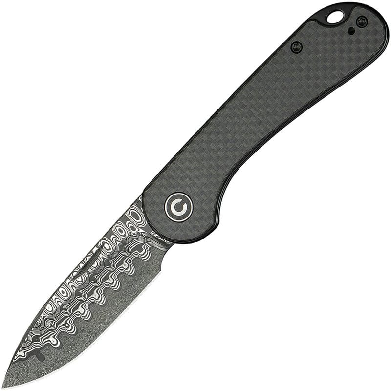 CIVIVI Knives Elementum UK EDC Folding Knife - 2.96" Damascus DP Blade Twill CF Handle