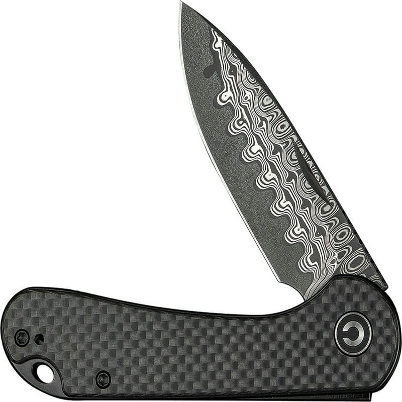CIVIVI Knives Elementum UK EDC Folding Knife - 2.96" Damascus DP Blade Twill CF Handle
