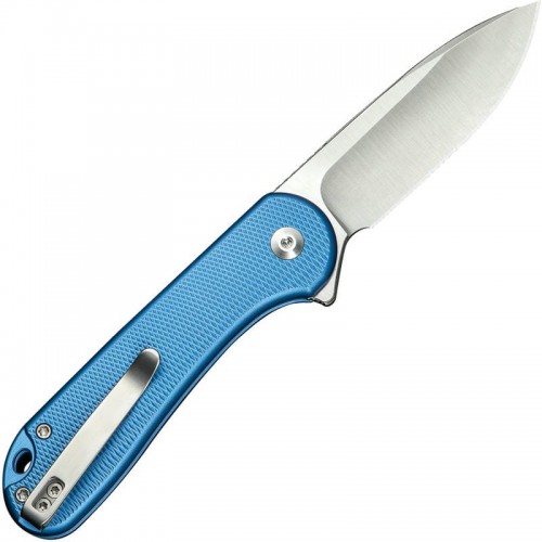 CIVIVI Elementum II Button Lock - 2.96" Nitro-V Satin DP Blade Blue Aluminum Handle