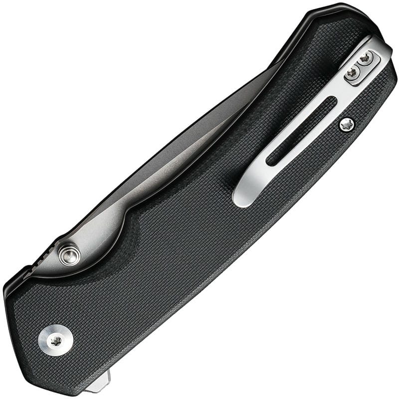 CIVIVI Brazen Button Lock Folding Knife - 3.46" 14C28N Stonewashed Tanto Blade Black G10 Handle