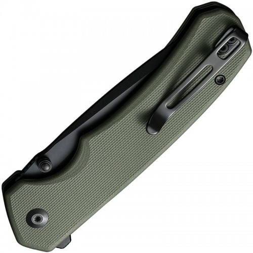 CIVIVI Brazen Button Lock Folding Knife - 3.46" 14C28N Black Stonewashed Tanto Blade Green OD G10 Handle