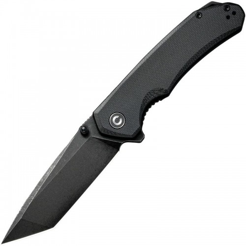 CIVIVI Brazen Liner Lock Folding Knife - 3.46" D2 Black Tanto Blade Black G10 Handle