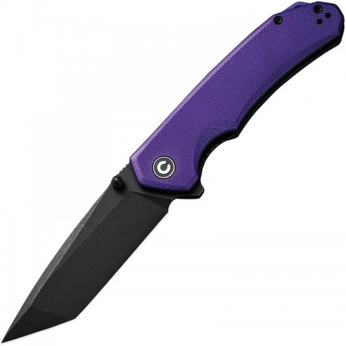 CIVIVI Brazen Liner Lock Folding Knife - 3.46" D2 Black Tanto Blade Purple G10 Handle