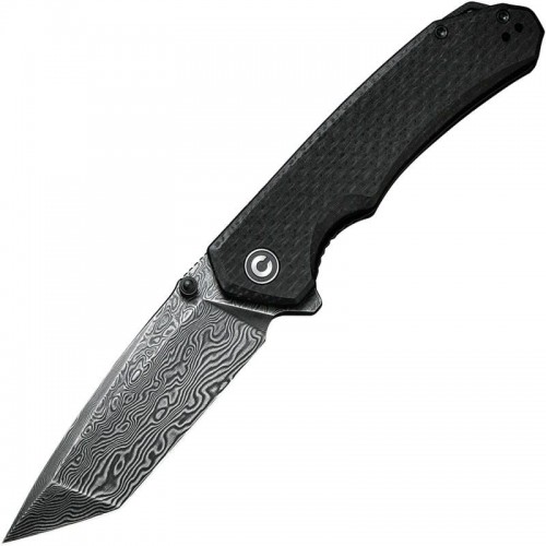 CIVIVI Brazen Liner Lock Folding Knife - 3.46" Damascus Tanto Blade Black Micarta Handle