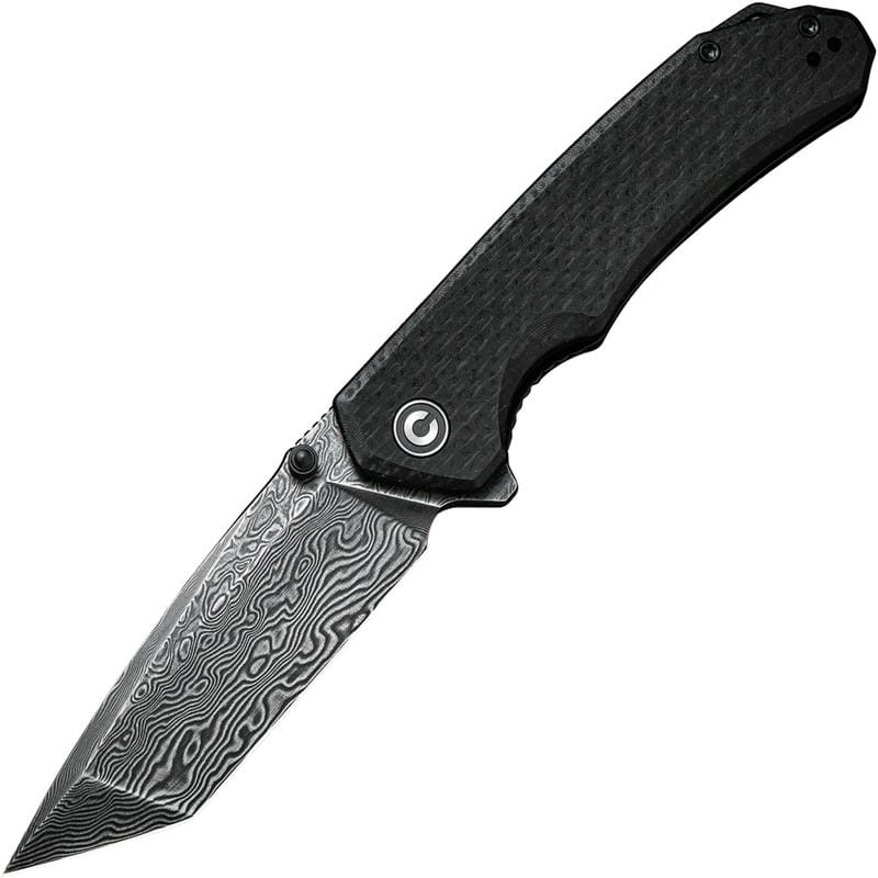CIVIVI Brazen Liner Lock Folding Knife - 3.46" Damascus Tanto Blade Black Micarta Handle