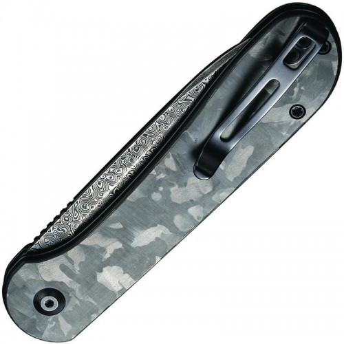 CIVIVI Elementum Button Lock Folding Knife - 3.47" Damascus Black Hand Rubbed Blade Marble Carbon Fiber Handle