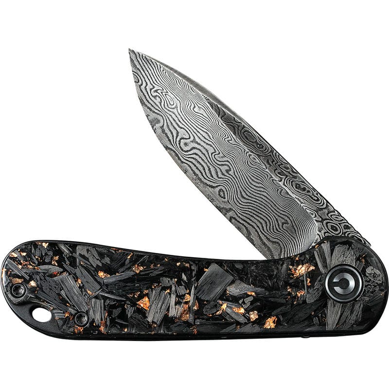CIVIVI Knives Elementum Knife - 2.96" Damascus Blade Contoured Copper Shred CF Handle