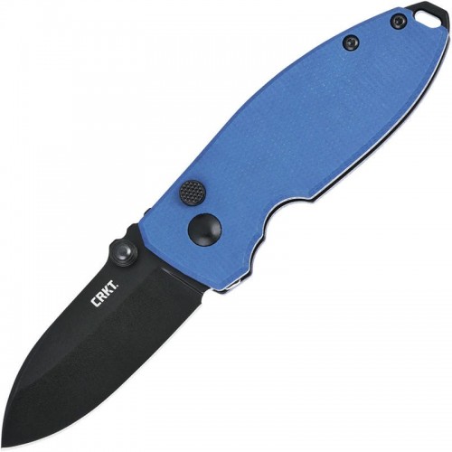 CRKT Squid Button Lock Folding Knife - 2.27" D2 Black Oxide Drop Point Blade Blue Micarta Handle
