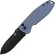 CRKT Squid XM Button Lock Folding Knife - 2.95" D2 Black Oxide Drop Point Blade Blue Grey G10 Handle