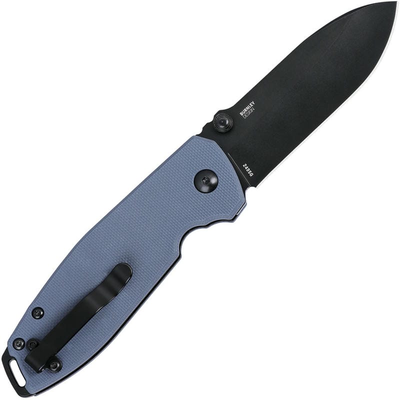 CRKT Squid XM Button Lock Folding Knife - 2.95" D2 Black Oxide Drop Point Blade Blue Grey G10 Handle