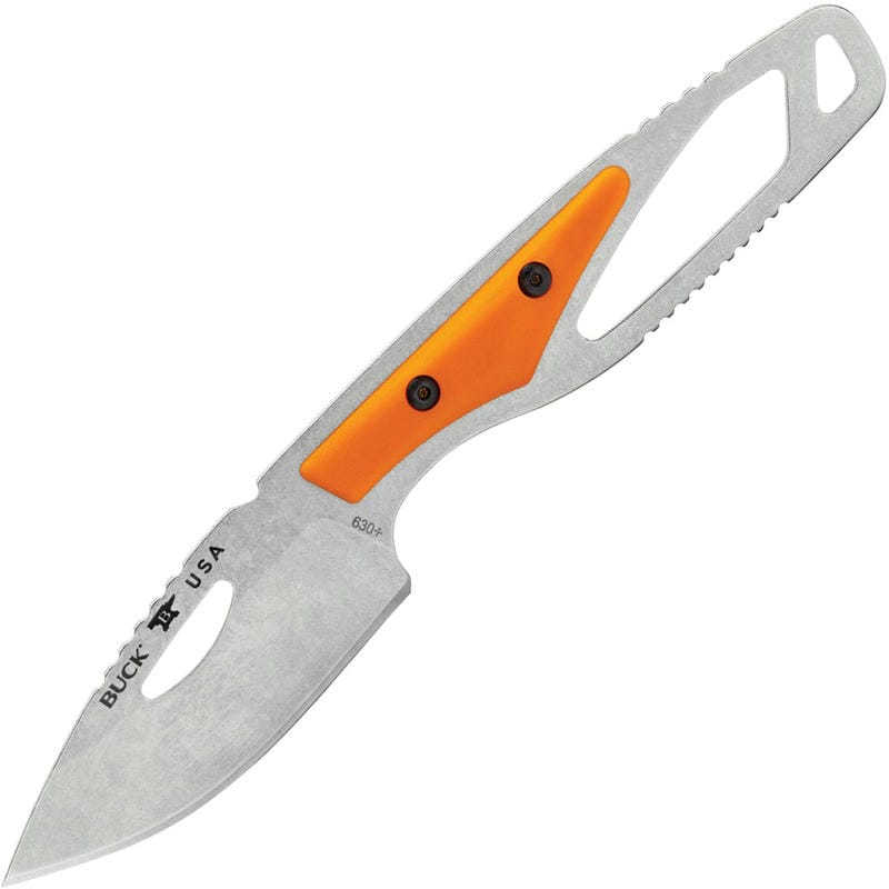 Buck PakLite Hide Select Fixed Blade - 2.75" DP Blade Skeletonized Steel Handle Orange Slabs