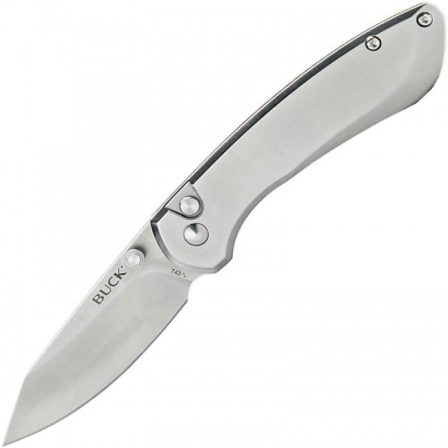 Buck 743 Mini Sovereign Folding Knife - 2.625" Stonewashed Modified CP Blade Stainless Steel Handle