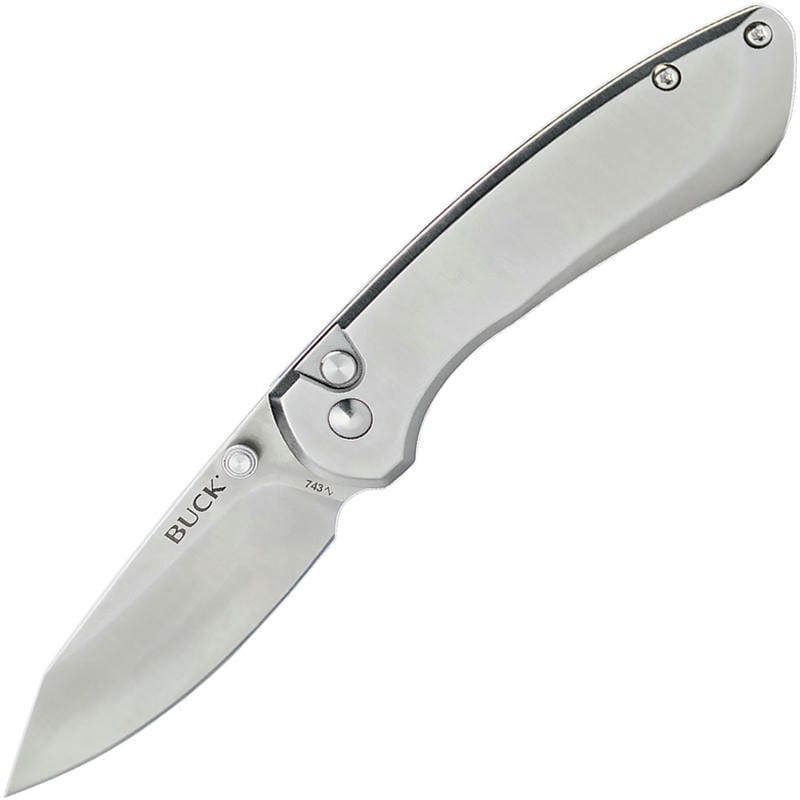 Buck 743 Mini Sovereign Button Lock Folding Knife - 2.625" Stonewashed Modified CP Blade Stainless Steel Handle