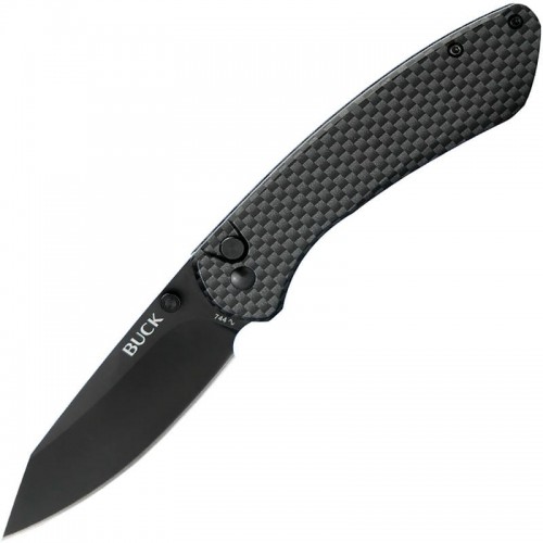 Buck 744 Sovereign Button Lock Folding Knife - 3.22" Black TiNi CP Blade Carbon Fiber Handle