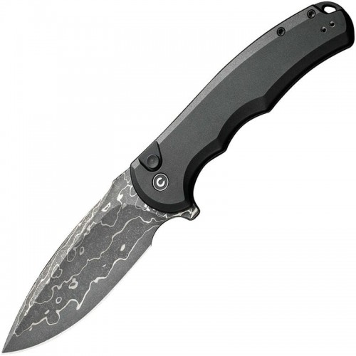 CIVIVI Praxis Folding Knife - 3.75" Damascus Blade Black Aluminum Handle