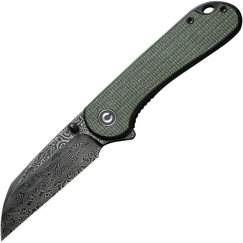 CIVIVI Elementum II Folding Knife -  2.97" Damascus Wharncliffe Blade Green Canvas Micarta Handle