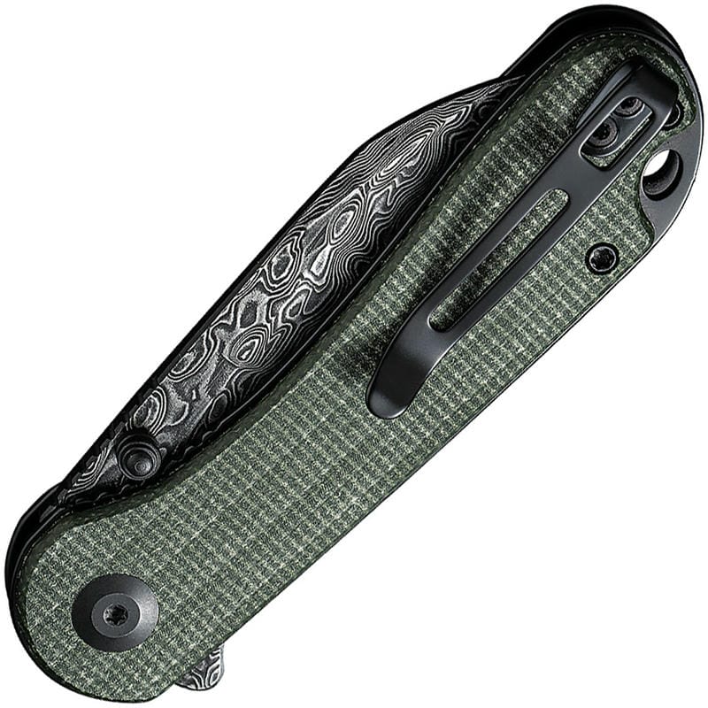 CIVIVI Elementum II Folding Knife -  2.97" Damascus Wharncliffe Blade Green Canvas Micarta Handle