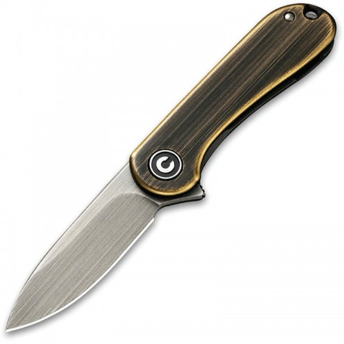 CIVIVI C18062Q-1 Mini Elementum Keyring Knife - 1.83" 14C28N Blade, Black Rubbed Brass and Stainless Steel Handle