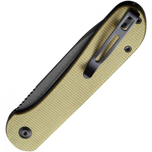 CIVIVI Elementum Button Lock Folding Knife - 3.47" Sandvik 14C28N Black Stonewashed Blade Olive Micarta Handle