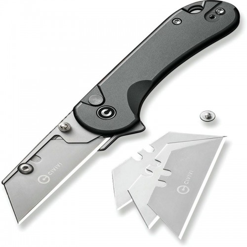 CIVIVI Elementum Utility Button Lock Knife - 2.26" 6Cr Replaceable Utility Blade, Grey Aluminum Handle