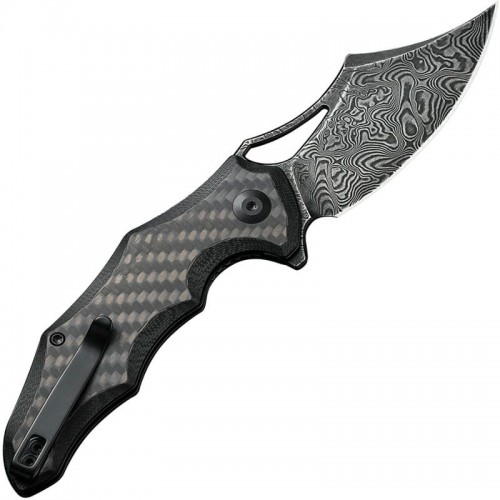 CIVIVI Chiro Pocket Knife - 3.1" Damascus Blade Milled Black G10 Handle