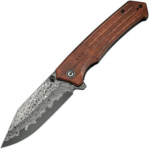 CIVIVI Tacticorix Knife - 3.7" Damascus Blade Milled Guibourtia Wood Handle
