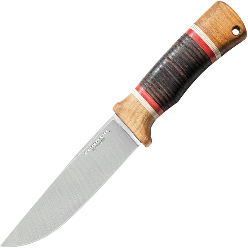 Condor Country Backroads Fixed Blade Knife - 5.54" Blade Leather Stacked Burnt American Hickory Handle