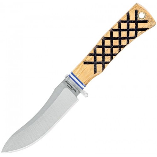 Condor Woodspirit Tracker Fixed Blade Knife - 4.12" 14C28N Skinner Blade American Hickory Wood Handle Leather Sheath