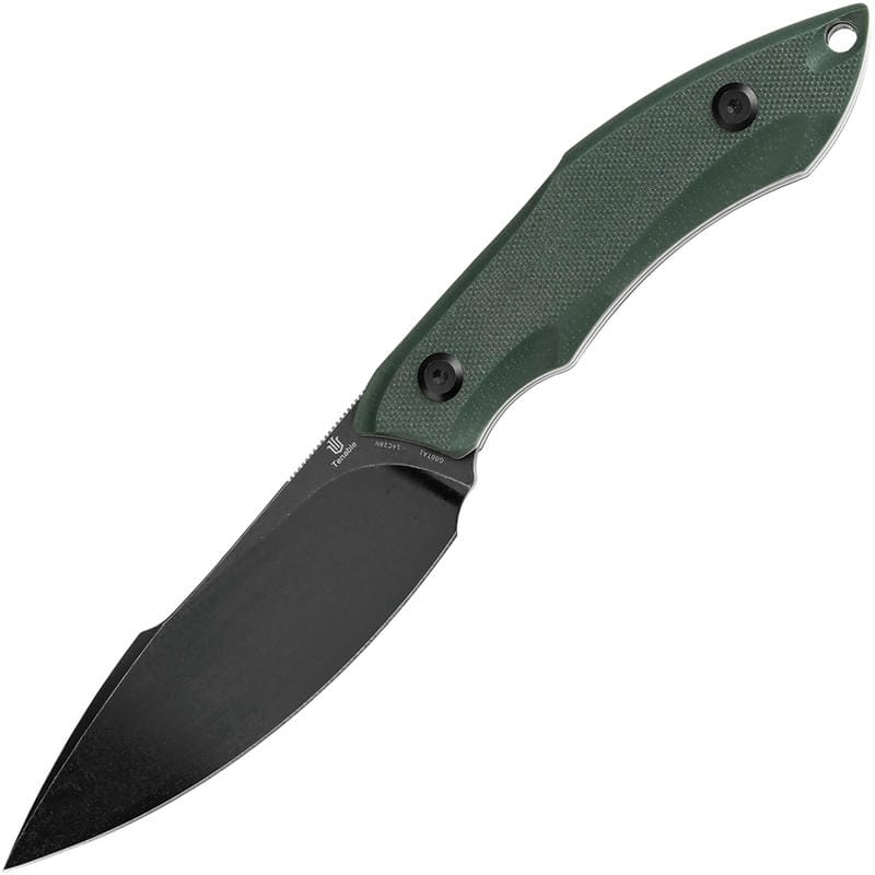 Tenable Knives Luccio Fixed Blade Knife - 3.81" 14C28N Black Stonewashed Harpoon Blade Green G10 Handle